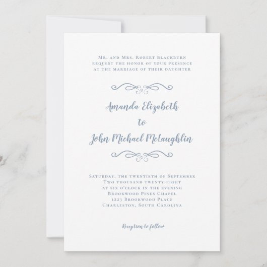 Invitation Élégant Script Classic Mariage officiel Dusty Blue (Devant)