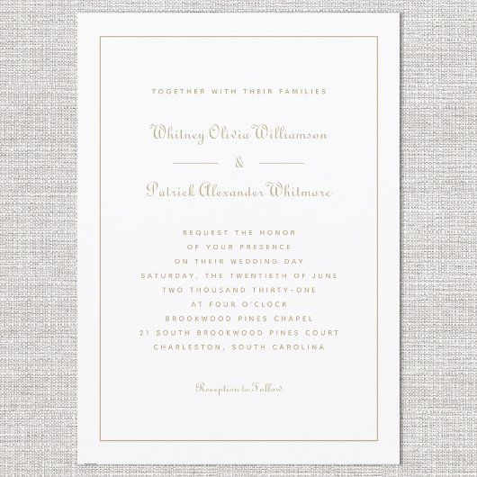 Invitation Élégant Script Classic White Gold Formal Mariage