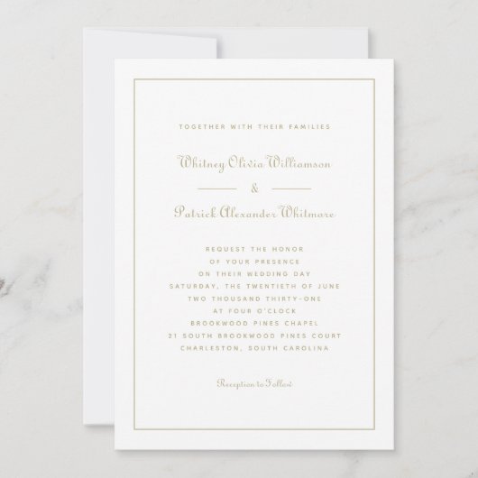 Invitation Élégant Script Classic White Gold Formal Mariage (Devant)