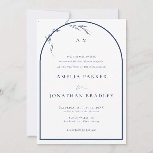 Invitation Élégant Script classique bleu | Mariage officiel (Devant)