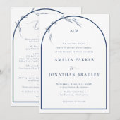 Invitation Élégant Script classique bleu | Mariage officiel (Devant / Derrière)