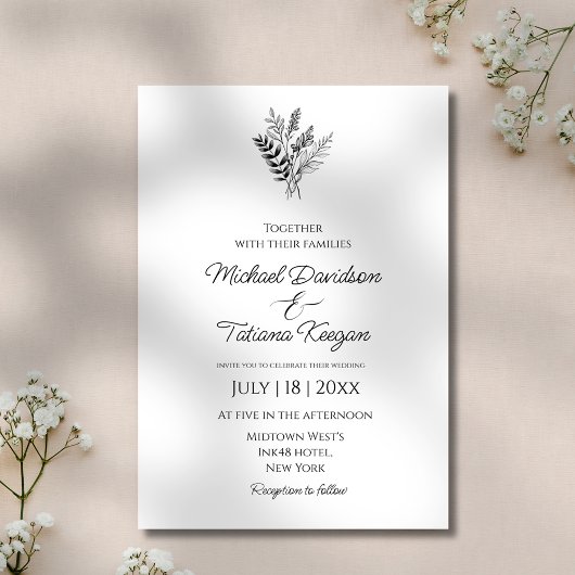 Invitation élégant script classique botanique simple mariage