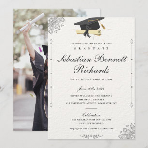 Invitation Élégant script classique de la photo Graduation