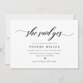 Invitation Élégant Script Classique Elle A Dit Oui Fête des m (Devant)