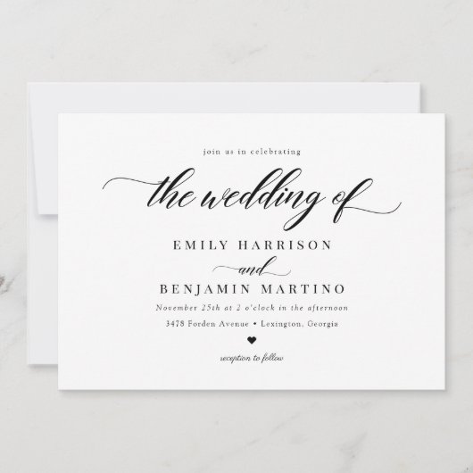 Invitation Élégant Script classique Mariage simple (Devant)