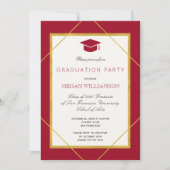 Invitation Élégant script classique or rouge fête de graduati (Devant)