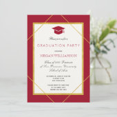 Invitation Élégant script classique or rouge fête de graduati (Debout devant)