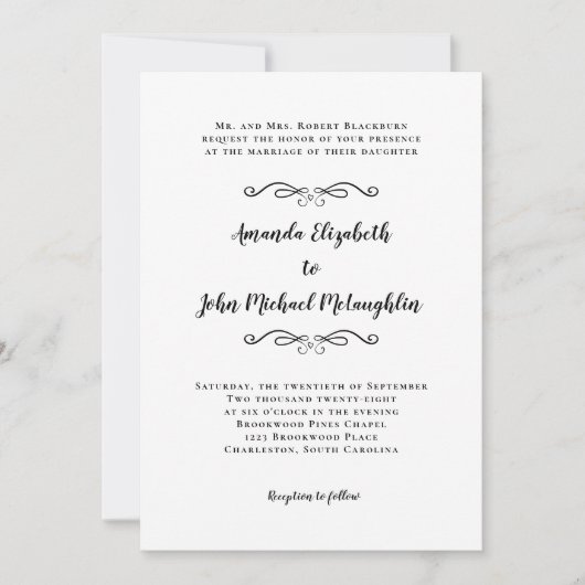 Invitation Élégant Script Classique Simple Mariage Formel Noi (Devant)