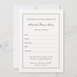 Invitation Élégant Script Classy Certificat d'authenticité