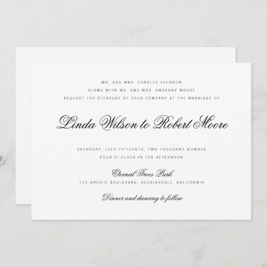 Invitation Élégant Script Classy Mariage traditionnel (Devant / Derrière)
