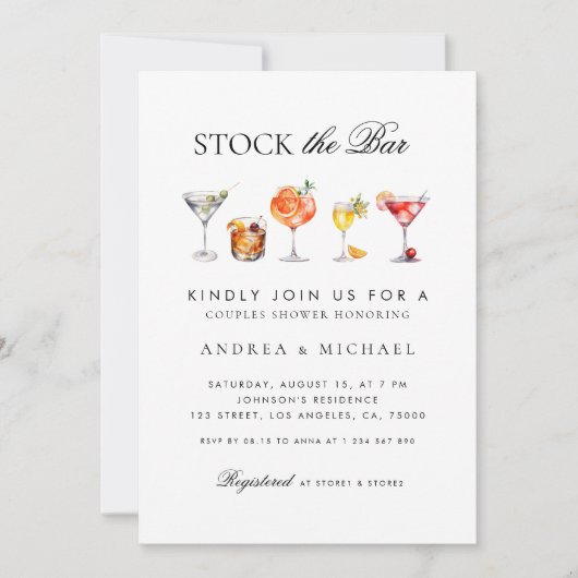 Invitation Élégant Script Classy Stock le Bar Couples Douche (Devant)
