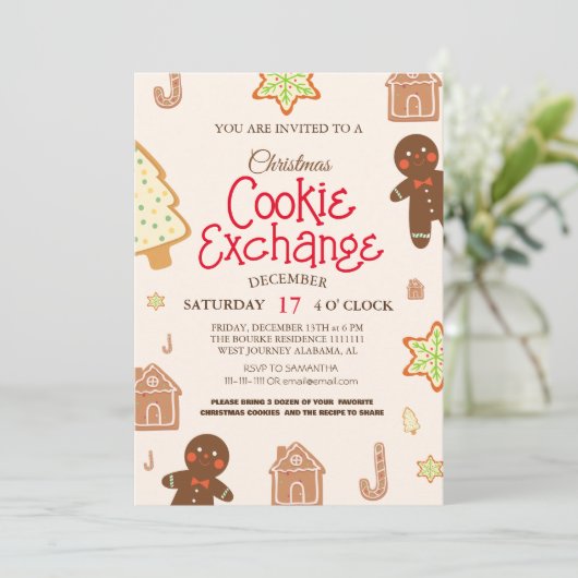 Invitation Élégant Script Cookie Exchange Christmas Party Inv (Debout devant)