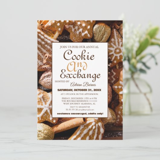 Invitation Élégant Script Cookie Exchange fête de Noël (Debout devant)