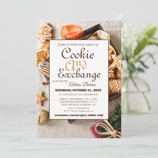 Invitation Élégant Script Cookie Exchange fête de Noël (Debout devant)