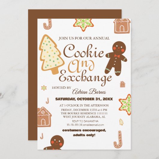 Invitation Élégant Script Cookie Exchange fête de Noël (Devant / Derrière)