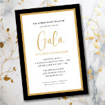 Invitation Élégant Script Corporate Gala Collecte de fonds<br><div class="desc">Cet élégant script Gala Auction et Fundraiser invitation dispose d'un design sophistiqué offrant du texte de script et une bordure en noir et or.</div>