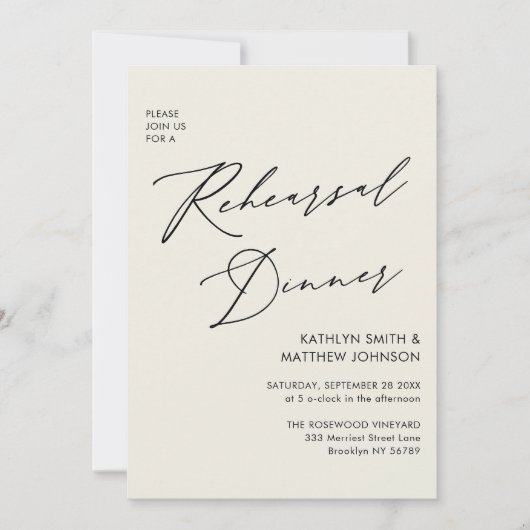 Invitation Élégant Script Cream Rehearsal Dinner Code QR (Devant)