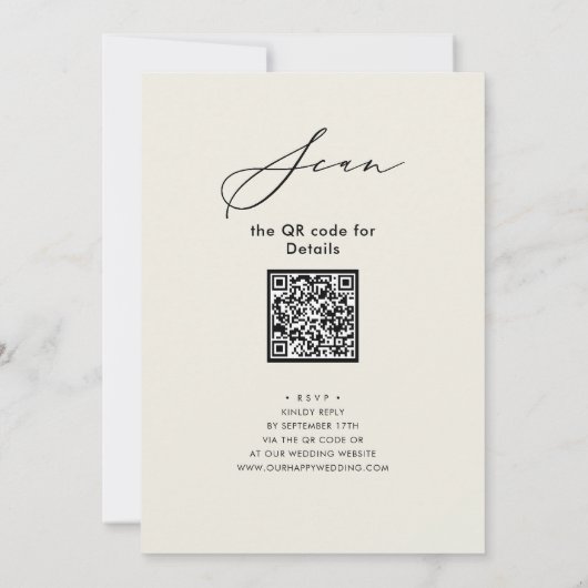 Invitation Élégant Script Cream Rehearsal Dinner Code QR (Dos)