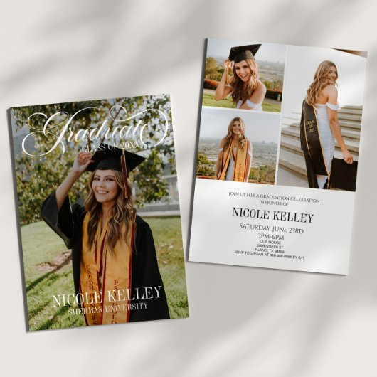 Invitation Elegant Script Custom Photo Graduation