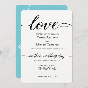 Invitation Élégant script d'amour turquoise noir et blanc