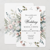 Invitation Élégant script de bordure botanique florale Rose p (Devant / Derrière)