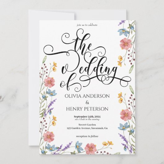 Invitation Élégant script de calligraphie Fleurs de ressort M (Devant)