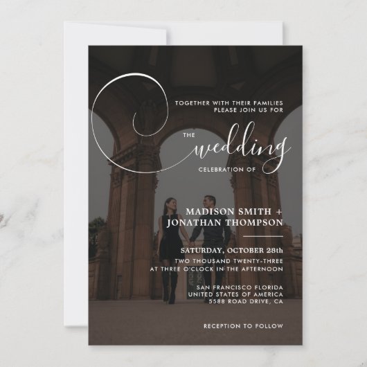 Invitation Élégant script de calligraphie gris foncé Mariage (Devant)