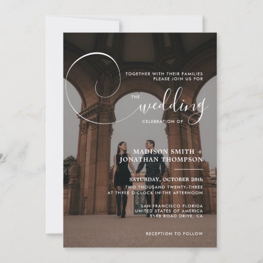 Invitation Élégant script de calligraphie Gris Mariage photo (Devant)