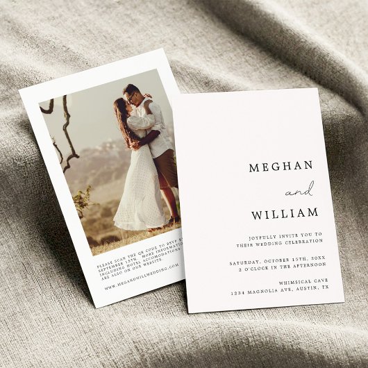 Invitation Élégant script de calligraphie Mariage de code QR