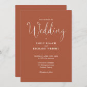 Invitation Élégant script de calligraphie Mariage en terre cu (Devant / Derrière)