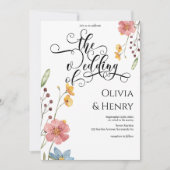 Invitation Élégant script de calligraphie Mariage floral simp (Devant)