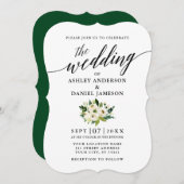 Invitation Élégant script de calligraphie Mariage floral vert (Devant / Derrière)