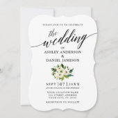 Invitation Élégant script de calligraphie Mariage floral vert (Devant)