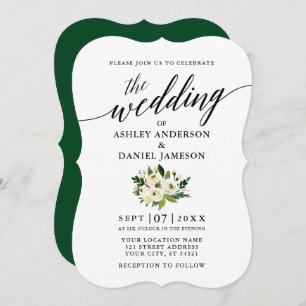 Invitation Élégant script de calligraphie Mariage floral vert