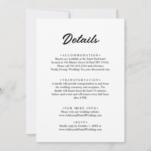 Invitation Élégant script de calligraphie Mariage noir et bla (Dos)