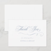 Invitation Élégant script de calligraphie Merci bleu Dusty (Devant / Derrière)