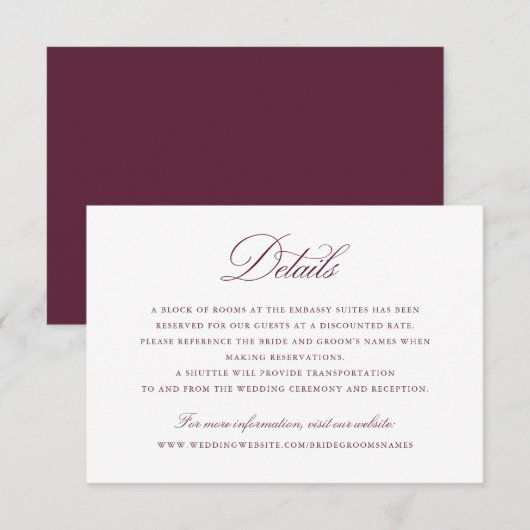 Invitation Élégant script de calligraphie Merlot Détails du M (Devant / Derrière)
