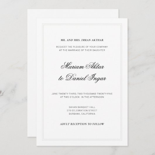 Invitation Élégant script de calligraphie moderne Mariage bla (Devant / Derrière)