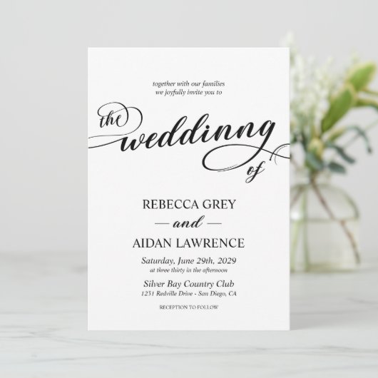 Invitation Élégant script de calligraphie Monogramme Mariage  (Debout devant)