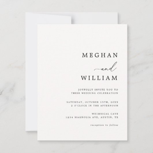 Invitation Élégant script de calligraphie noir blanc Mariage (Devant)