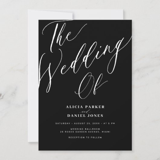 Invitation Élégant script de calligraphie simple mariage noir (Devant)