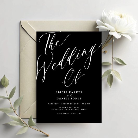 Invitation Élégant script de calligraphie simple mariage noir