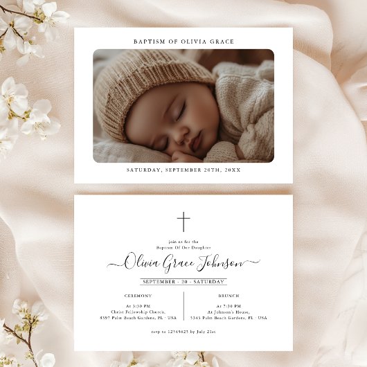 Invitation Élégant script de Christening Baby Photo Baptême