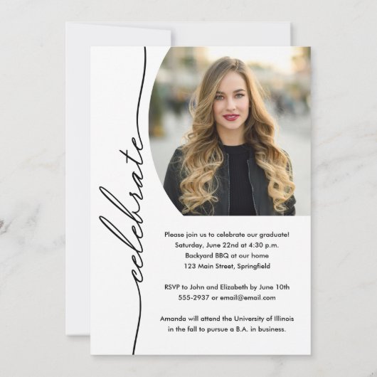 Invitation Élégant Script de Grad Photo Graduation (Dos)