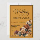 Invitation Élégant script de mariage Brown Floral (Devant)