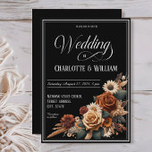 Invitation Élégant script de mariage Brown Floral