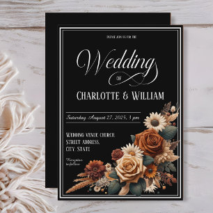 Invitation Élégant script de mariage Brown Floral