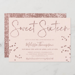 Invitation Élégant script de parties scintillant en or rose r