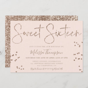 Invitation Élégant script de parties scintillant or chic rose