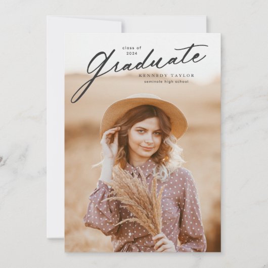 Invitation Élégant script de script photo Graduate Graduate (Devant)